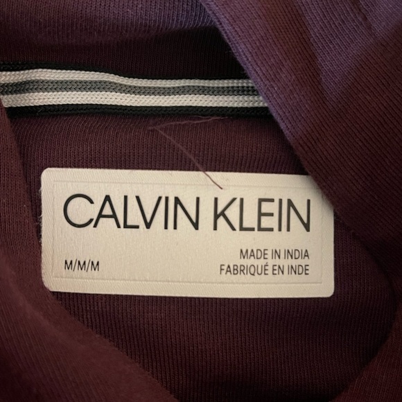 Calvin Klein Men's Purple Sweater Size M Hoodie Kangaroo Pockets Logo Sleeves - Picture 4 of 7